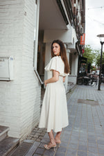 Load image into Gallery viewer, Ruffle Sleeve Linen Midi Dress – Ivory