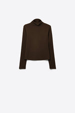 Load image into Gallery viewer, Brown Turtleneck t-shirt in soft stretch fabric