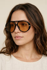 Load image into Gallery viewer, Black Oversize Aviator Frame Brown Lens Sunglasses