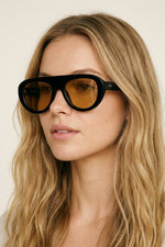 Load image into Gallery viewer, Black Oversize Wide Frame Brown Lens Sunglasses