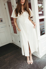 Load image into Gallery viewer, Ruffle Sleeve Linen Midi Dress – Ivory