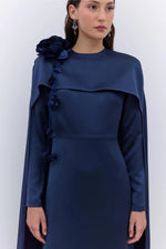 Load image into Gallery viewer, Elegant Cape Dress with Flower Detail