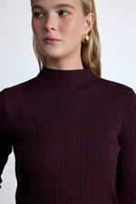 Load image into Gallery viewer, High Neck Knit Blouse- Burgundy