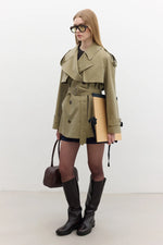 Load image into Gallery viewer, Double-Breasted Cropped Trench Coat