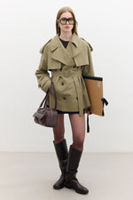 Load image into Gallery viewer, Double-Breasted Cropped Trench Coat
