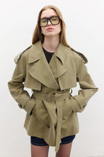 Load image into Gallery viewer, Double-Breasted Cropped Trench Coat