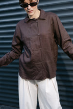Load image into Gallery viewer, Organic Linen Oversized Shirt – Chocolate Brown