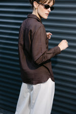 Load image into Gallery viewer, Organic Linen Oversized Shirt – Chocolate Brown