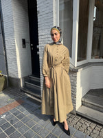 Load image into Gallery viewer, Tie Waist Cotton Dress – Khaki