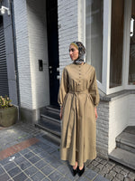 Load image into Gallery viewer, Tie Waist Cotton Dress – Khaki