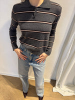 Load image into Gallery viewer, Striped Polo Knit – Charcoal