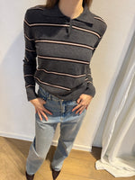 Load image into Gallery viewer, Striped Polo Knit – Charcoal
