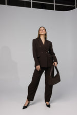 Load image into Gallery viewer, Brown Straight Trousers with Button Accent