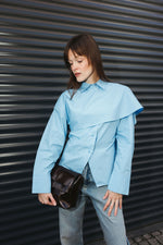 Load image into Gallery viewer, Shirt with Scarf Detail – Baby Blue