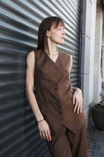 Load image into Gallery viewer, Tailored Buttoned Gilet – Brown