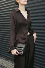 Load image into Gallery viewer, Asymmetric Satin Blouse – Brown