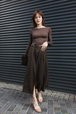 Load image into Gallery viewer, Belted Midi Slit Skirt – Brown