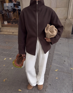 Load image into Gallery viewer, High Neck Zip Jacket Brown