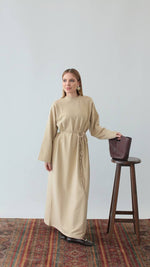 Load image into Gallery viewer, Basic Beige Belted Dress