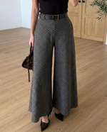 Load image into Gallery viewer, High Waist Check Wide Leg Trousers – Green