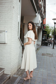 Ruffle Sleeve Linen Midi Dress – Ivory