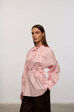 Load image into Gallery viewer, Tie Neck Cotton Blouse – Pink