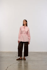 Load image into Gallery viewer, Tie Neck Cotton Blouse – Pink
