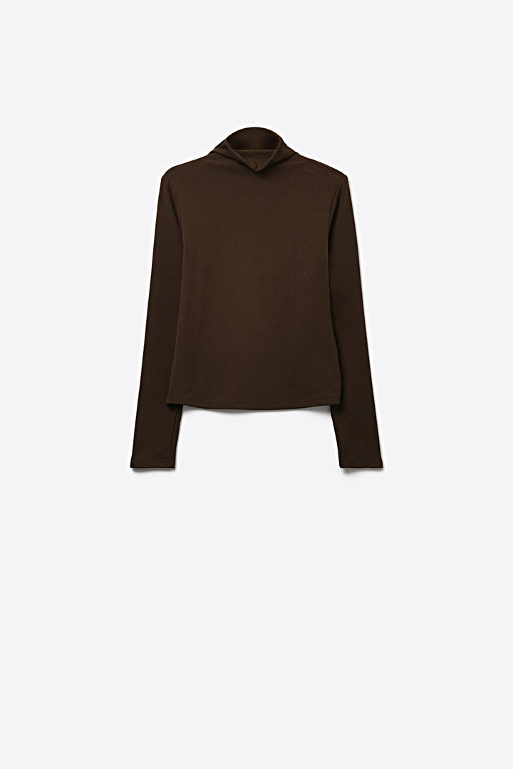 Brown Turtleneck t-shirt in soft stretch fabric