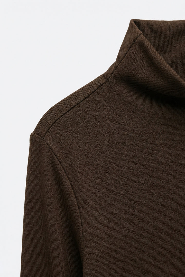 Brown Turtleneck t-shirt in soft stretch fabric