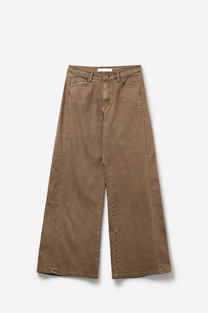 Brown Wide-Leg Casual Cotton Denim Pants