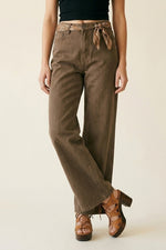 Load image into Gallery viewer, Brown Wide-Leg Casual Cotton Denim Pants