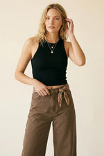 Load image into Gallery viewer, Brown Wide-Leg Casual Cotton Denim Pants