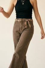 Load image into Gallery viewer, Brown Wide-Leg Casual Cotton Denim Pants