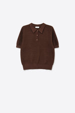 Load image into Gallery viewer, Textured Knit Polo Sweater with Short Sleeves in Brown