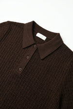 Load image into Gallery viewer, Textured Knit Polo Sweater with Short Sleeves in Brown