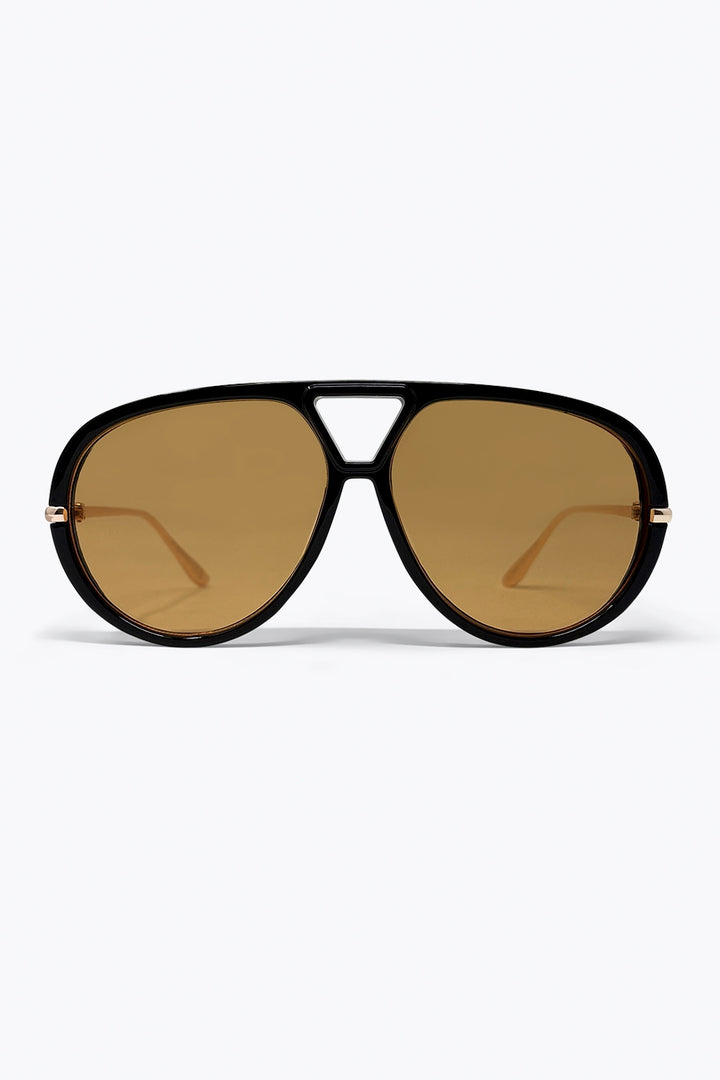 Black Oversize Aviator Frame Brown Lens Sunglasses