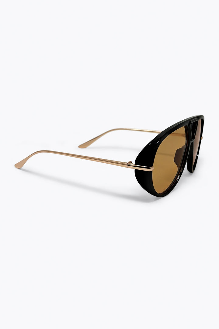 Black Oversize Aviator Frame Brown Lens Sunglasses