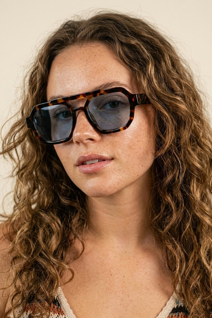 Multicolor Tortoiseshell Blue Lens Oversize Sunglasses