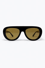 Load image into Gallery viewer, Black Oversize Wide Frame Brown Lens Sunglasses