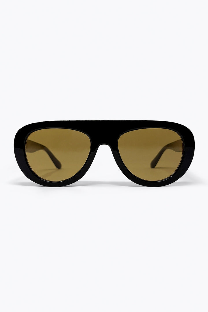 Black Oversize Wide Frame Brown Lens Sunglasses