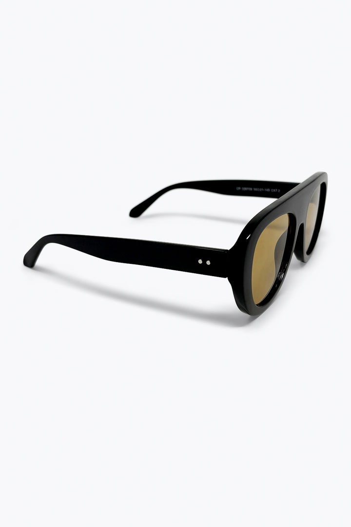 Black Oversize Wide Frame Brown Lens Sunglasses