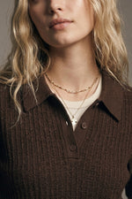 Load image into Gallery viewer, Textured Knit Polo Sweater with Short Sleeves in Brown