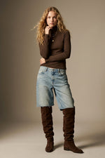 Load image into Gallery viewer, Brown Turtleneck t-shirt in soft stretch fabric