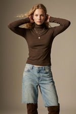 Load image into Gallery viewer, Brown Turtleneck t-shirt in soft stretch fabric