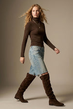 Load image into Gallery viewer, Brown Turtleneck t-shirt in soft stretch fabric