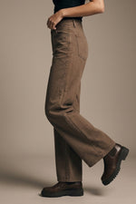 Load image into Gallery viewer, Brown Wide-Leg Casual Cotton Denim Pants