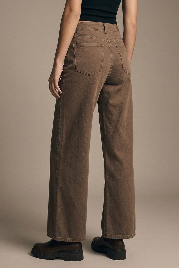 Brown Wide-Leg Casual Cotton Denim Pants