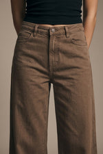 Load image into Gallery viewer, Brown Wide-Leg Casual Cotton Denim Pants
