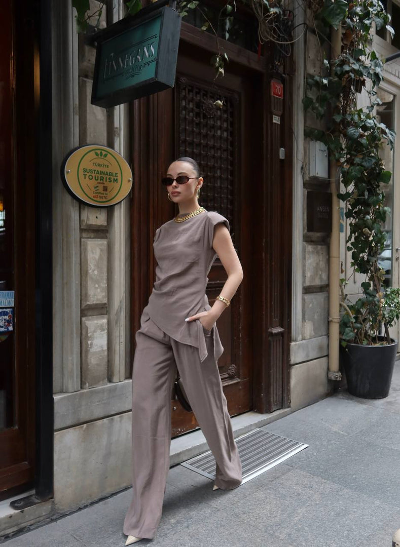 Taupe Asymmetric Blouse