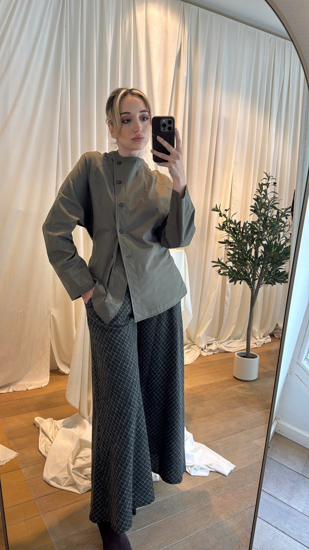 High Waist Check Wide Leg Trousers – Green